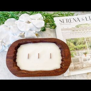 Hand Poured Unscented Wooden Wick Wooden Dough Bowl Candle